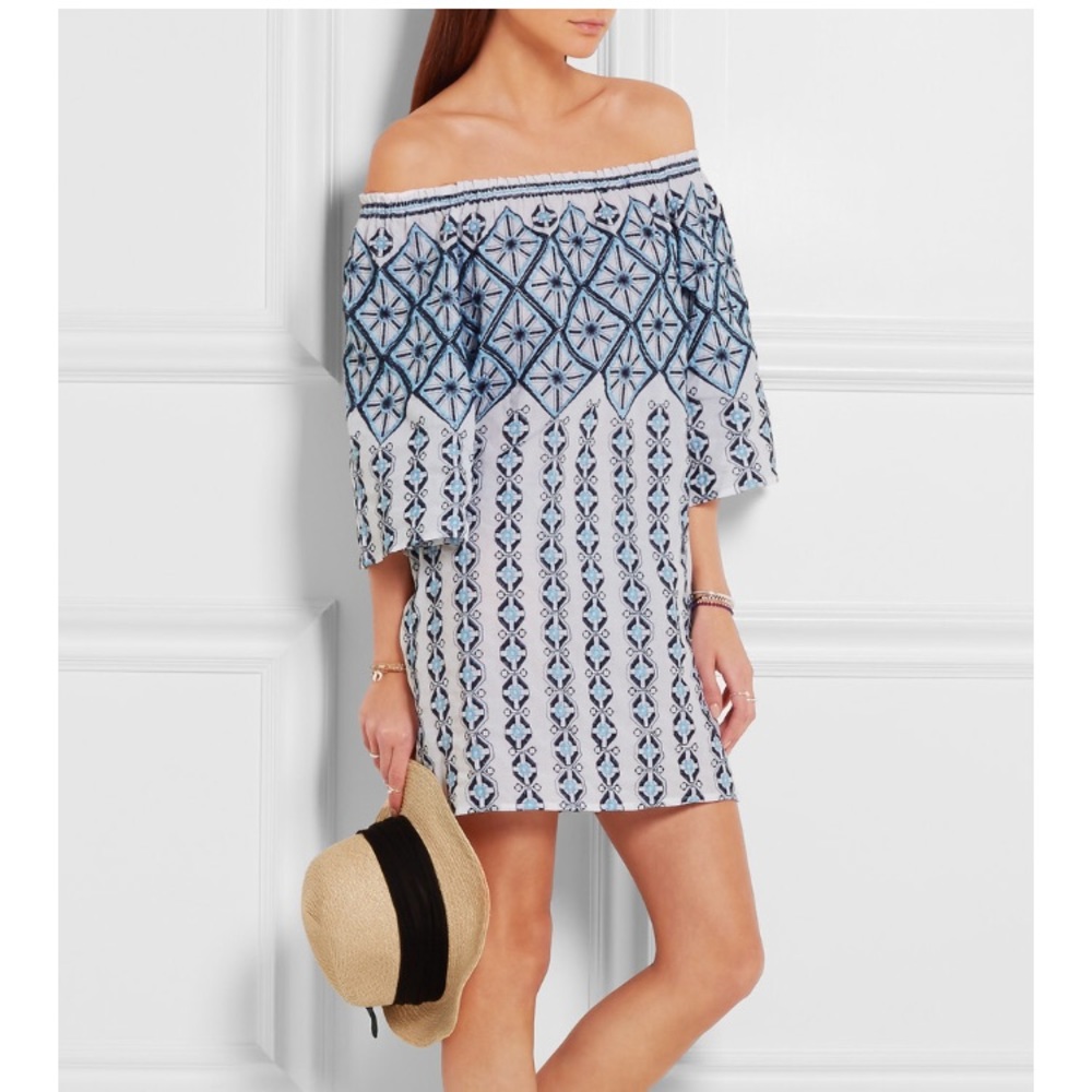 Miguelina OTS blue/white embroidered cover up XS